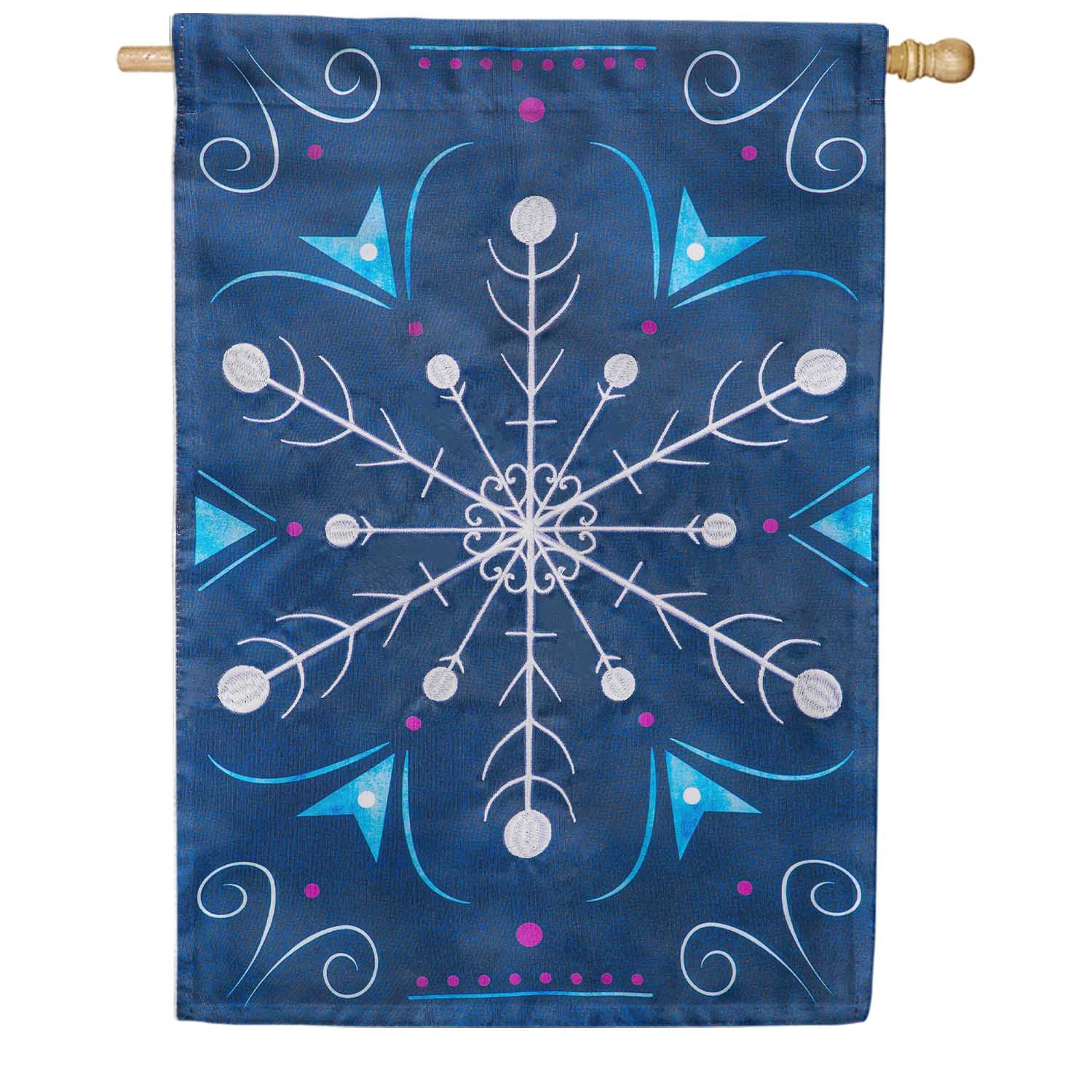 Evergreen Blue Snowflakes Appliqued House Flag
