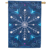Evergreen Blue Snowflakes Appliqued House Flag