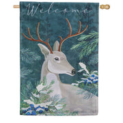 Evergreen Woodland Deer Welcome Appliqued House Flag