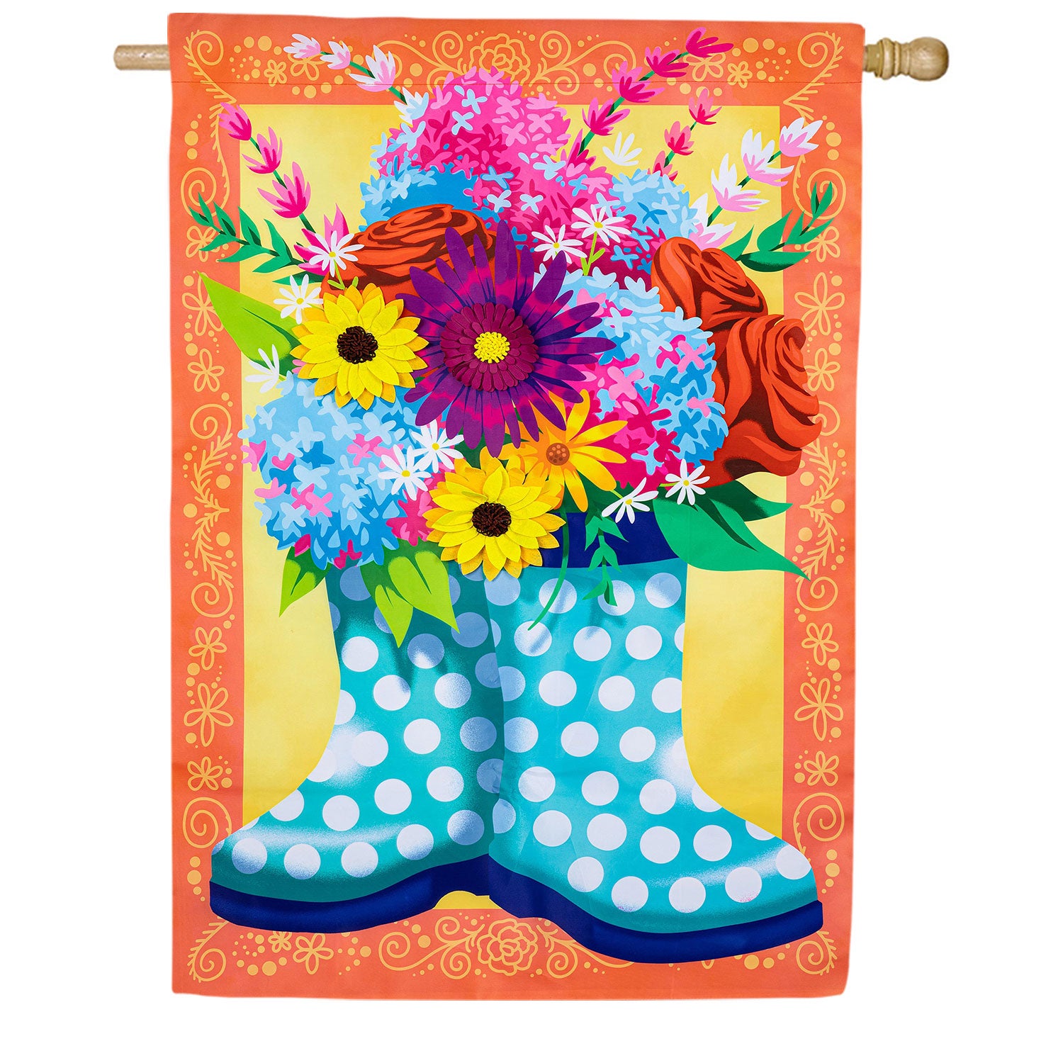 Evergreen Floral Rain Boots Applique House Flag