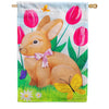 Evergreen Tulips and Bunny Friend Appliqued House Flag