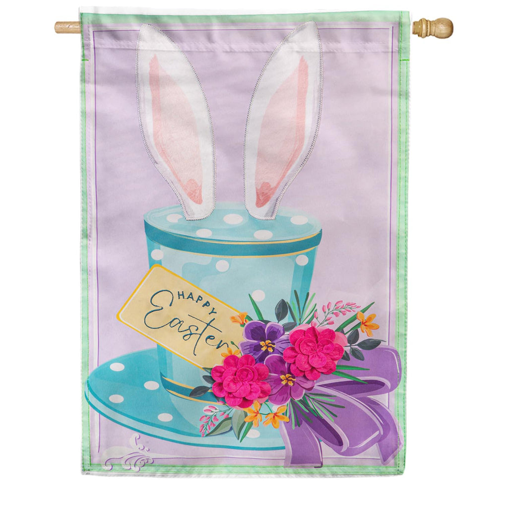 Evergreen Happy Easter Floral Hat Appliqued House Flag