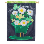 Evergreen Happy St. Patrick's Day Floral Hat Appliqued House Flag