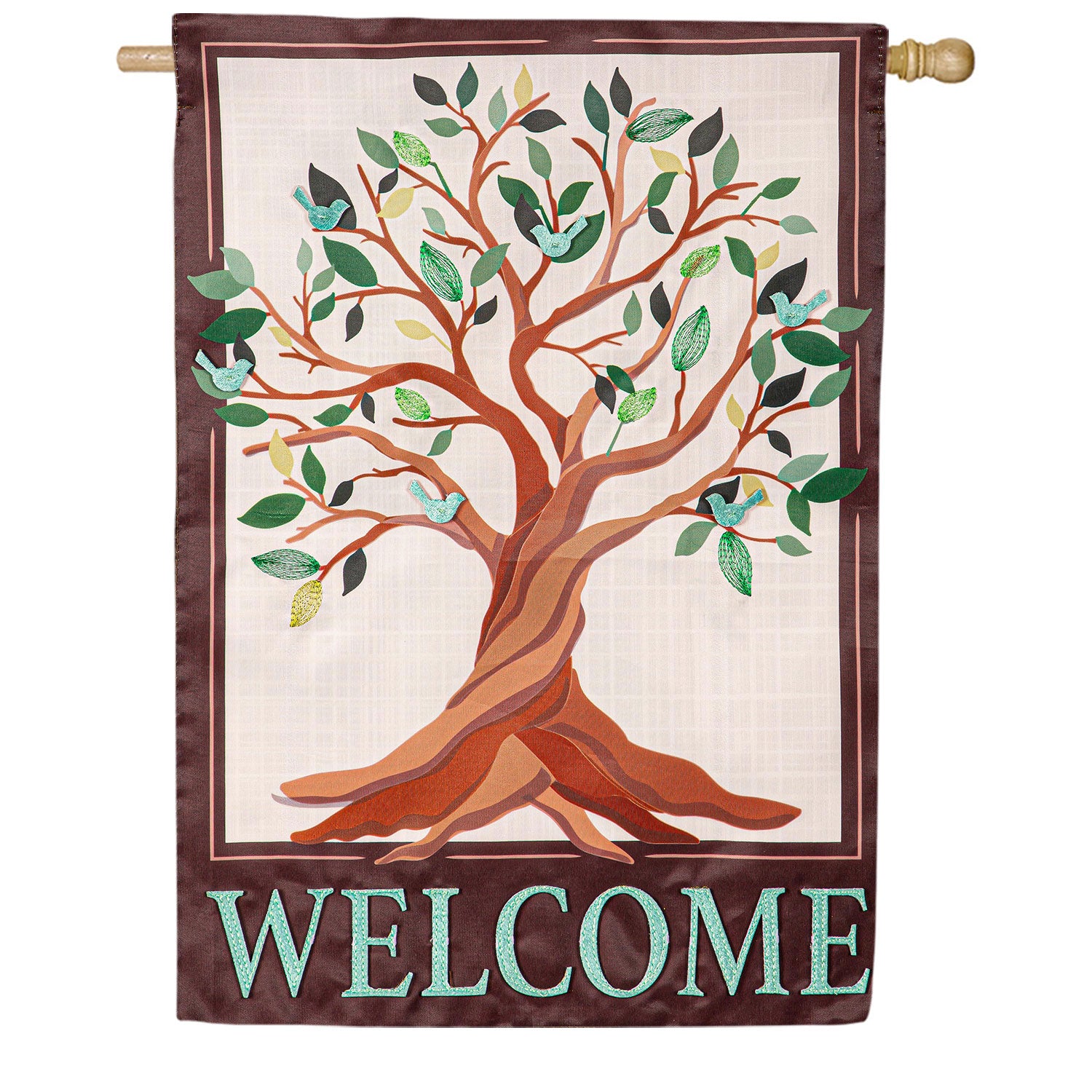 Evergreen Tree of Life Welcome Applique House Flag