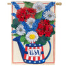 USA Floral Watering Can Applique House Flag