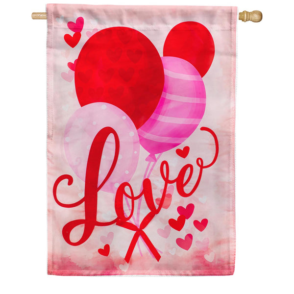 Evergreen Valentine Love Balloon Appliqued House Flag