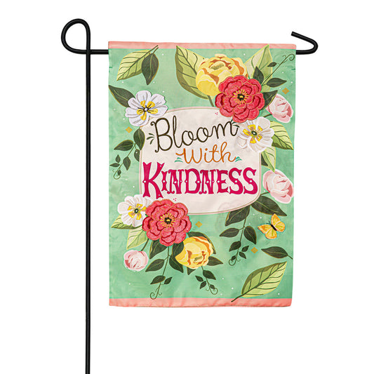 Evergreen Bloom with Kindness Applique Garden Flag