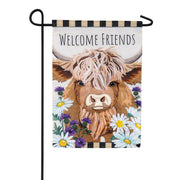 Evergreen Highland Cow Welcome Friends Applique Garden Flag