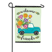 Evergreen Flower Truck Welcome Friends Applique Garden Flag