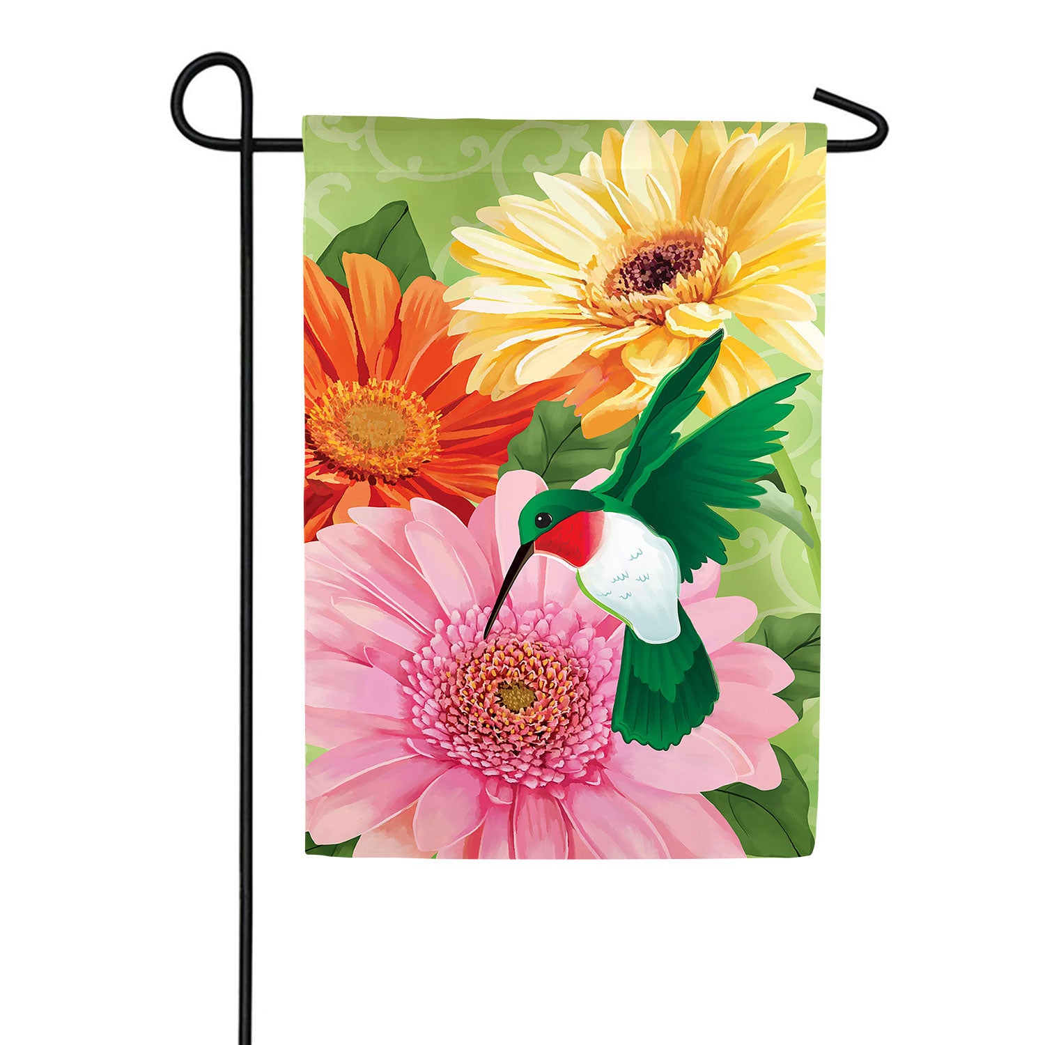 Evergreen Hummingbird and Daisy Trio Applique Garden Flag