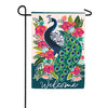 Evergreen Floral Peacock Welcome Applique Garden Flag