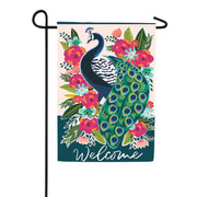 Evergreen Floral Peacock Welcome Applique Garden Flag