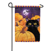 Evergreen Pumpkin Patch Cat Applique Garden Flag
