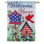 Evergreen Patriotic Bird House Welcome Applique Garden Flag