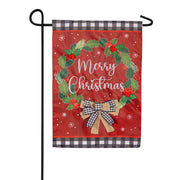 Evergreen Merry Christmas Wreath Applique Garden Flag