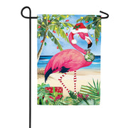 Evergreen Christmas Flamingo Applique Garden Flag