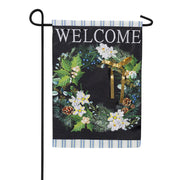 Evergreen Winter Foliage Welcome Applique Garden Flag