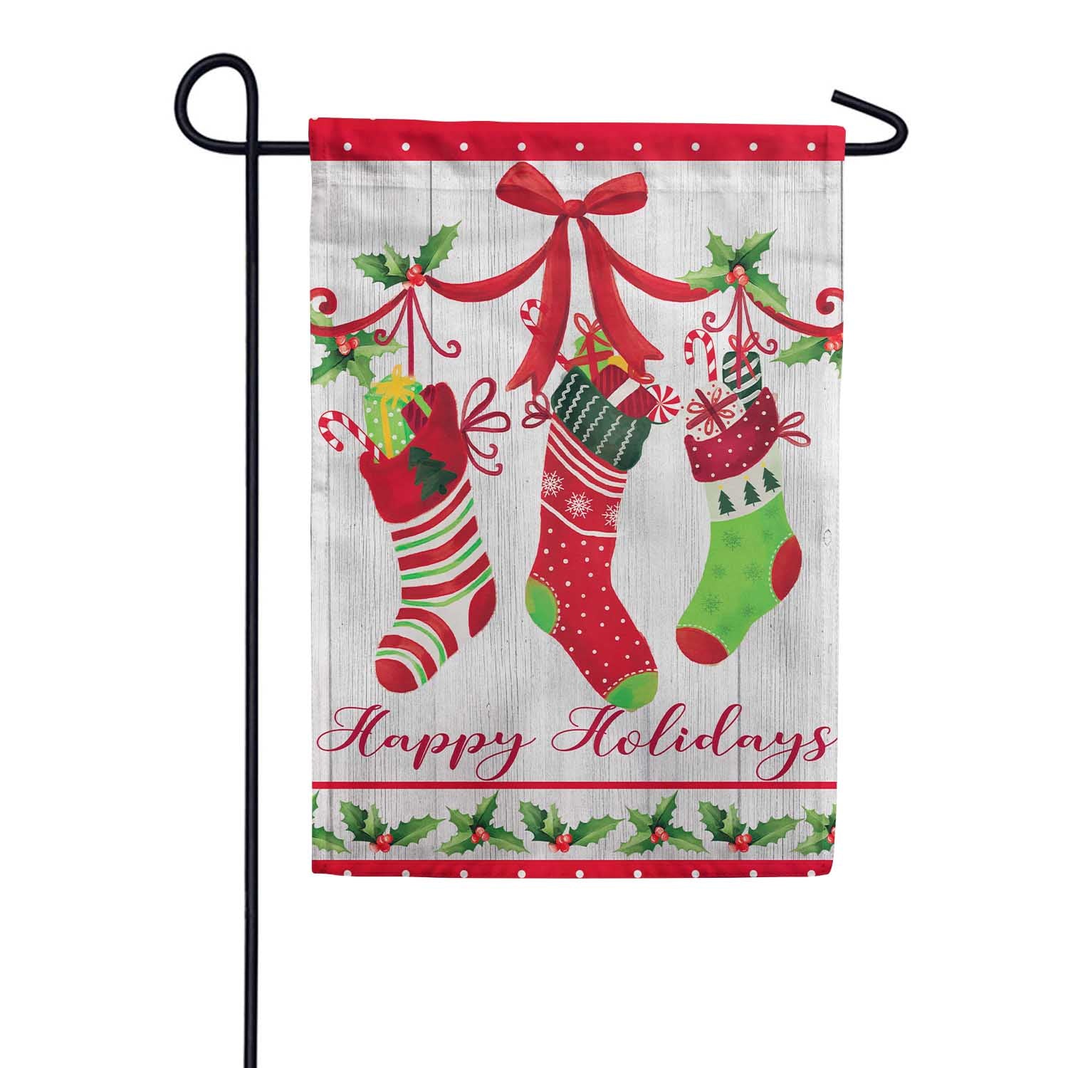 Evergreen Happy Holidays Stocking Applique Garden Flag