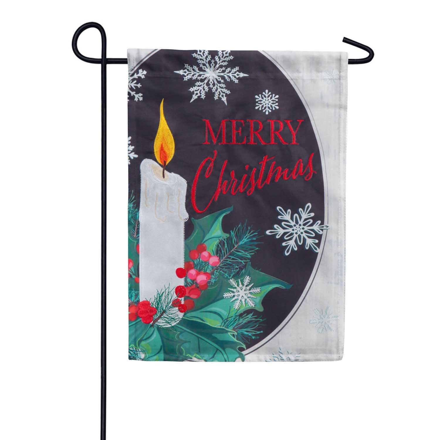 Evergreen Merry Christmas Holly Applique Garden Flag