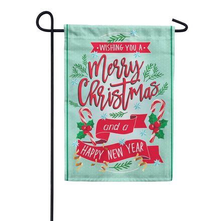 Evergreen Merry Christmas and A Happy New Year Applique Garden Flag