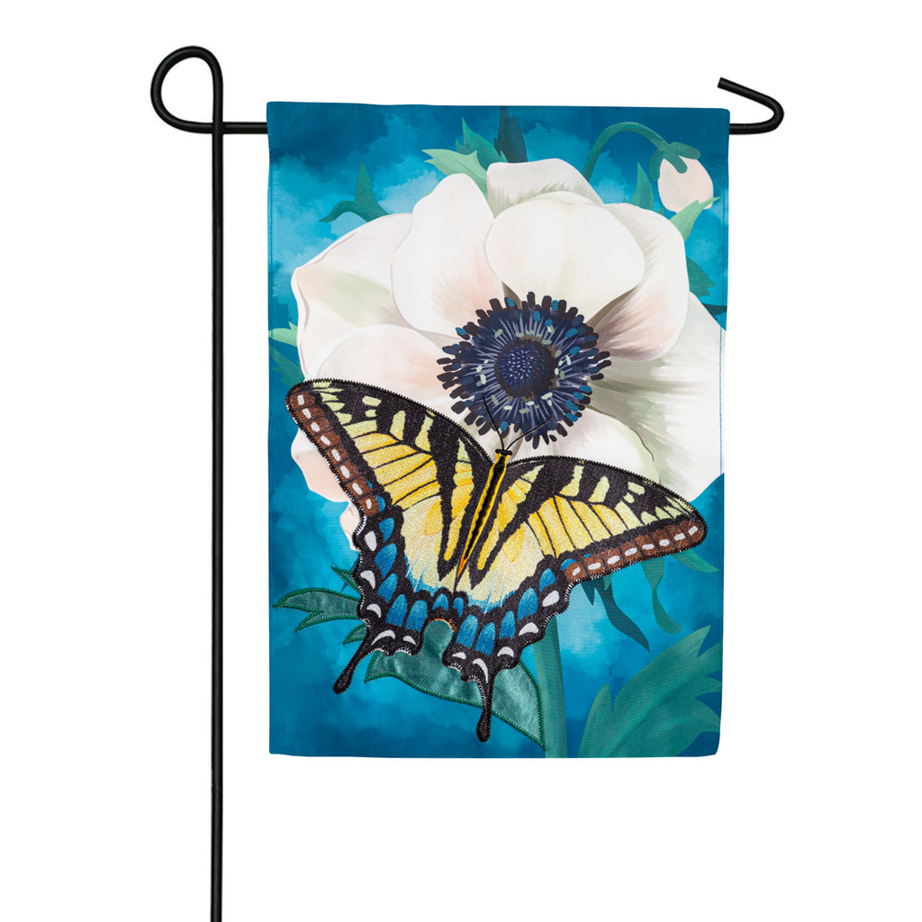 Evergreen Applique Garden Flag - Anemone & Butterfly