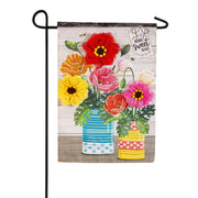 Evergreen Poppies and Painted Cans Applique Garden Flag