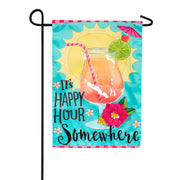 Evergreen Applique Garden Flag - It's Happy Hour Somewhere