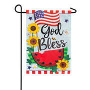 Evergreen Applique Garden Flag - God Bless Patriotic