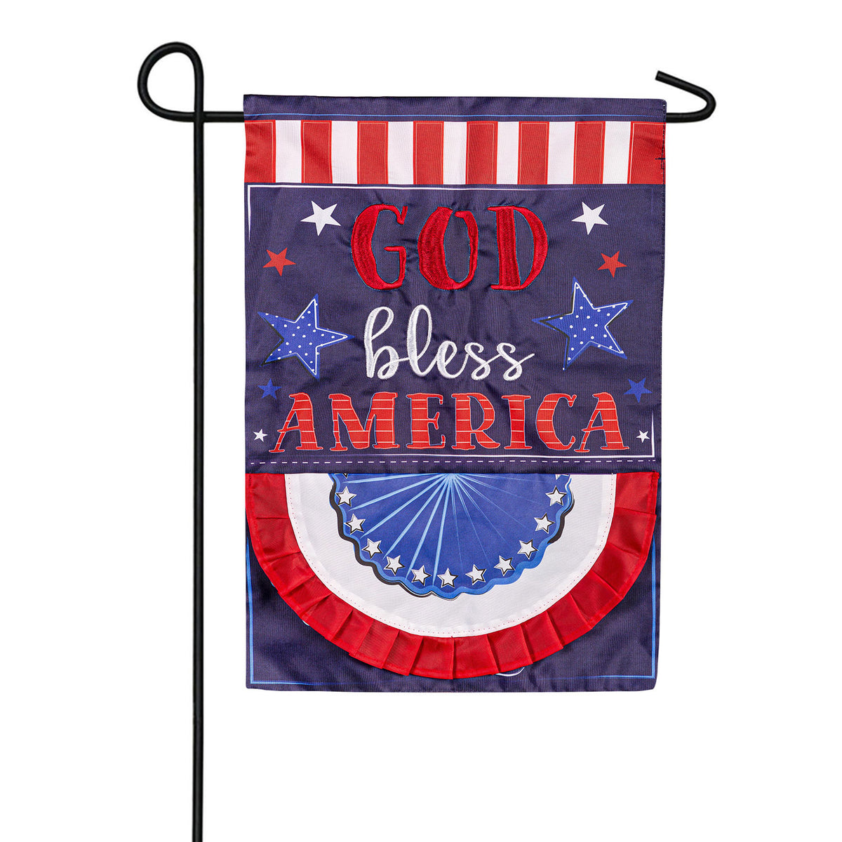 Evergreen Patriotic God Bless America Appliqued Garden Flag