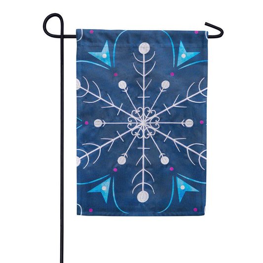 Evergreen Blue Snowflakes Appliqued Garden Flag