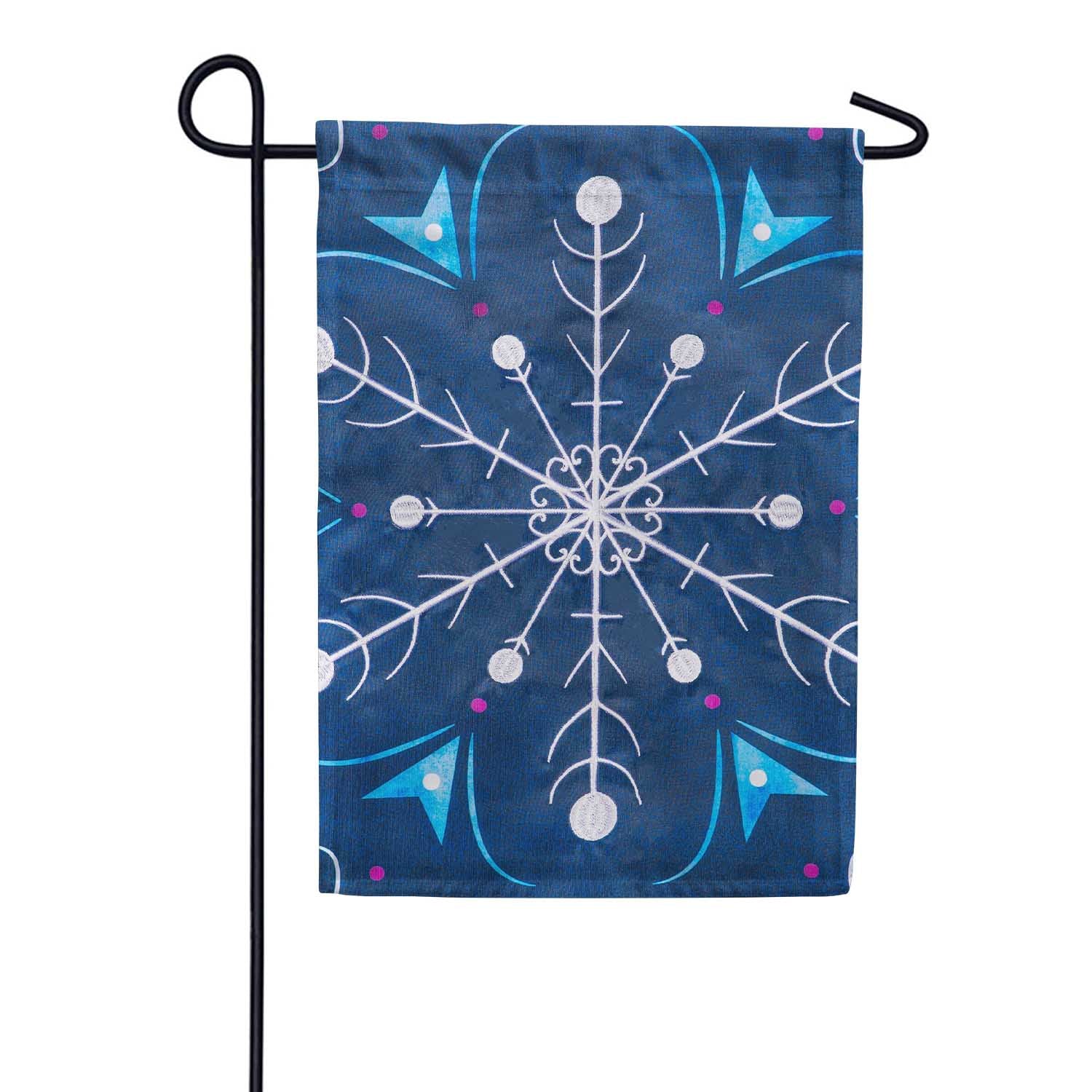 Evergreen Blue Snowflakes Appliqued Garden Flag