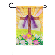 Evergreen Applique Garden Flag - Easter Cross With Lilies