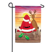 Evergreen Santa and Deer Sunset Garden Flag