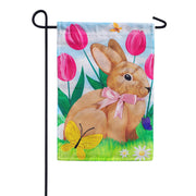 Evergreen Applique Garden Flag - Tulips and Bunny Friend