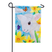 Evergreen Applique Garden Flag - Lamb in Daffodil Field