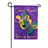 Evergreen Mardi Gras Crazy Krewe Lives Here Appliqued Garden Flag