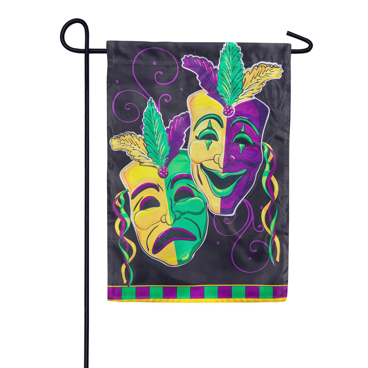 Evergreen Mardi Gras Theater Mask Appliqued Garden Flag