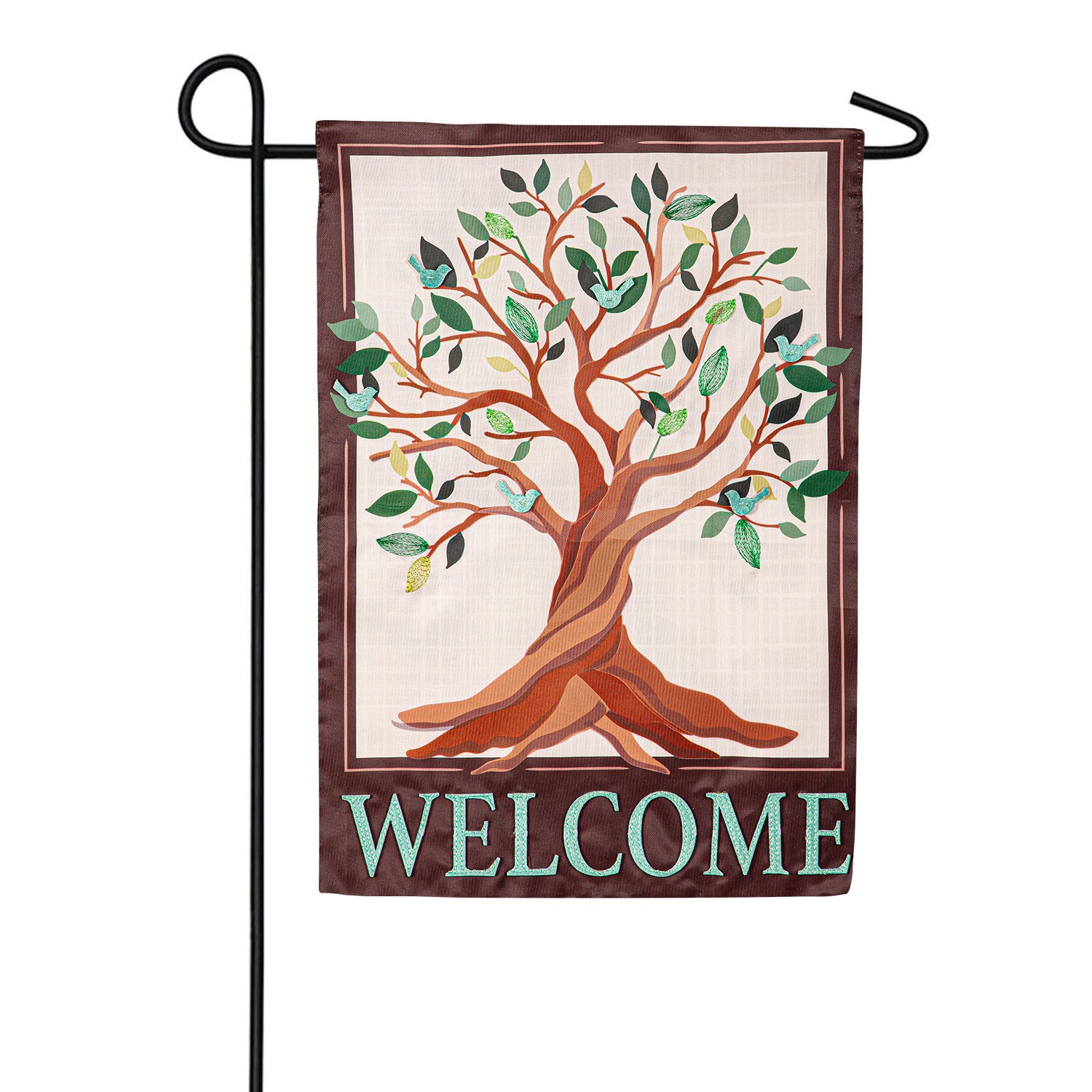 Evergreen Tree of Life Welcome Applique Garden Flag