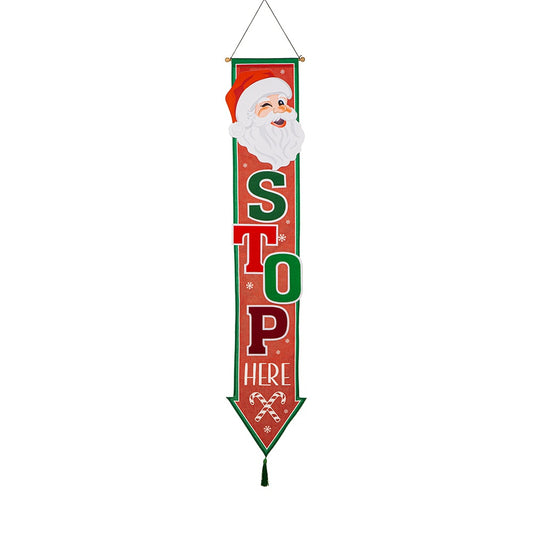 Evergreen Santa Please Stop Here Door Banner