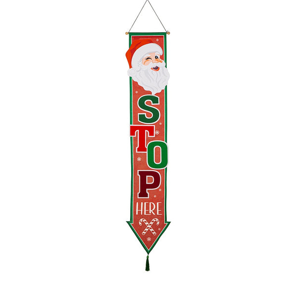 Evergreen Santa Please Stop Here Door Banner
