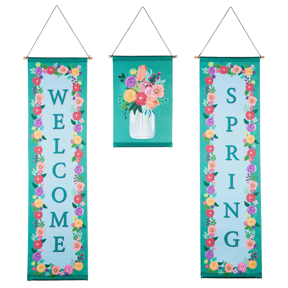 Evergreen Welcome Spring Floral Door Banner Kit