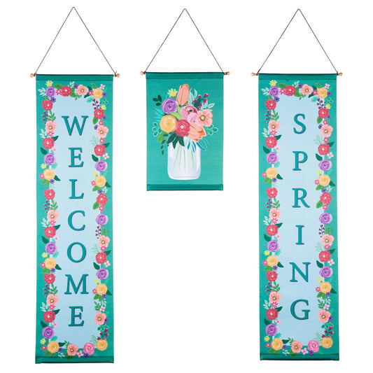 Evergreen Welcome Spring Floral Door Banner Kit