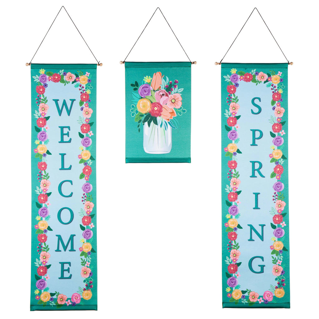 Evergreen Welcome Spring Floral Door Banner Kit