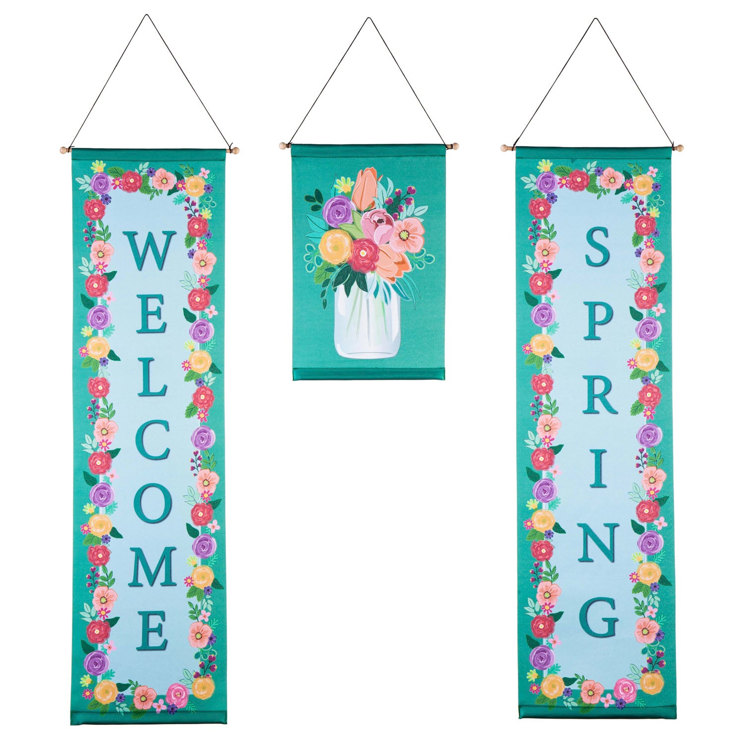 Evergreen Welcome Spring Floral Door Banner Kit