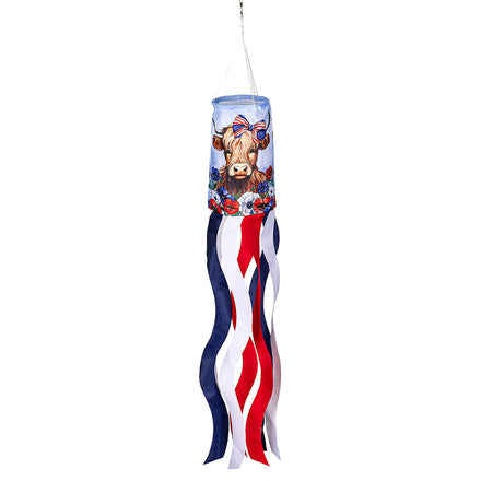 Evergreen Patriotic Highland Cow Windsock