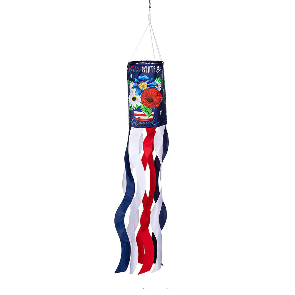 Evergreen Red White & Blue Blessed Patriotic Windsock 40