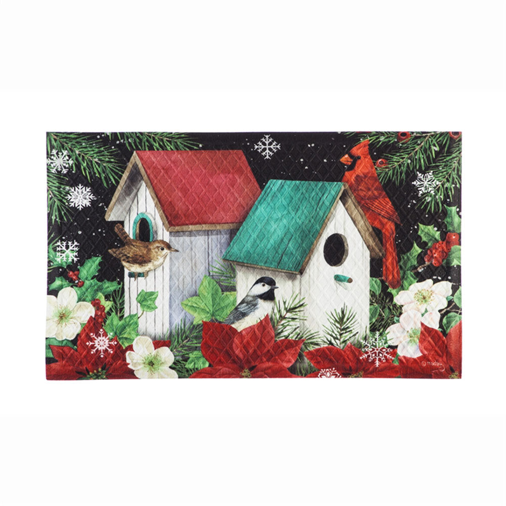 Evergreen Poinsettia Birdhouse Doormat