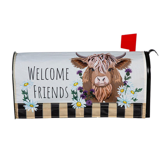 Evergreen Highland Cow Welcome Friends Mailbox Cover