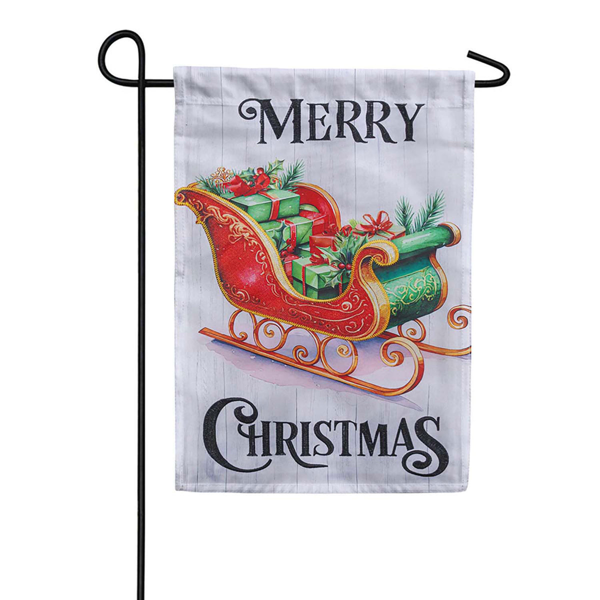 Evergreen Merry Sleigh Applique Garden Flag