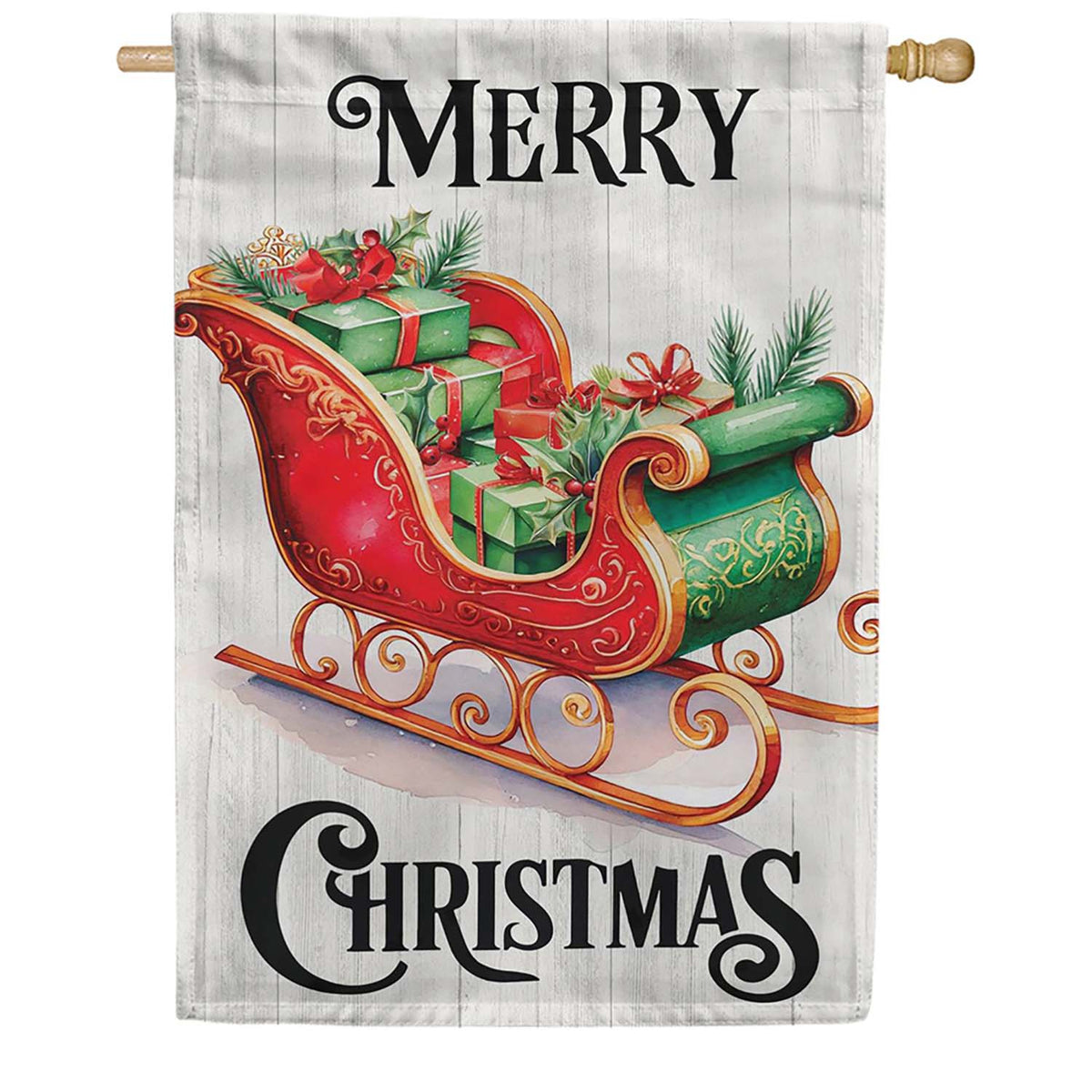Evergreen Merry Sleigh Applique House Flag